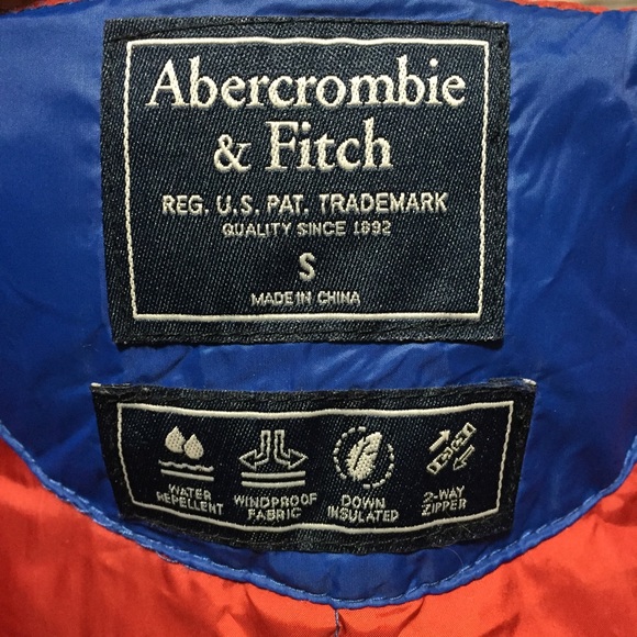 Abercrombie & Fitch Hooded Down Puffer Jacket Men’s S Blue Full Zip Pockets - Picture 9 of 12